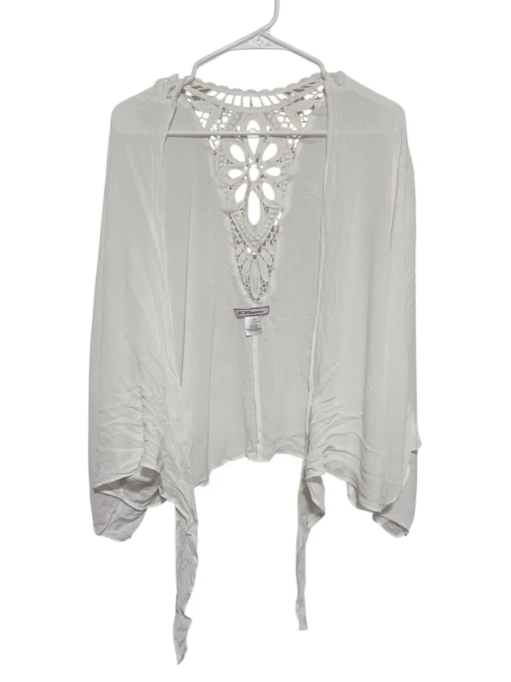 BCBG Generation Lightweight Dolman Kimono Large Wrap Shawl Tie Front Lace Back